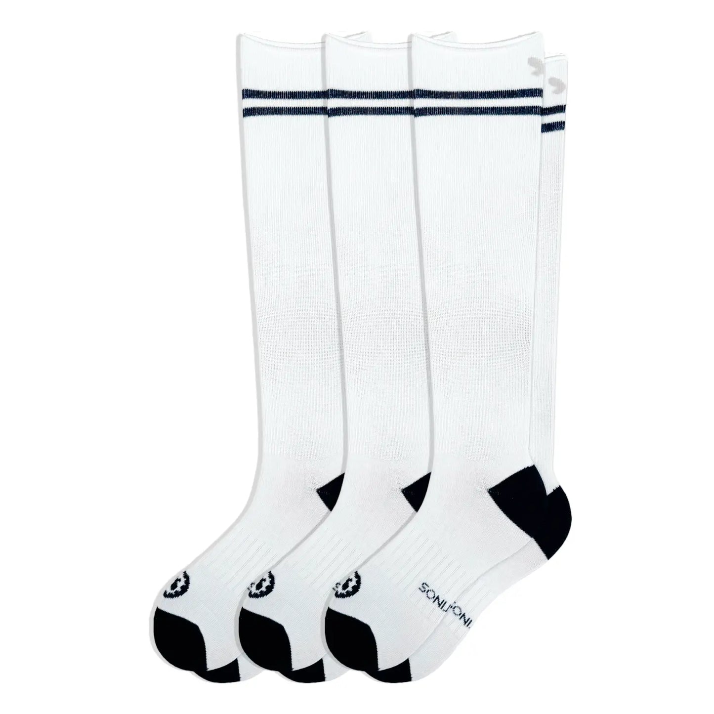 Pack Ahorro Calcetines Compresivos 3x2 modelo Vintage Old School blanco con 2 rayas negras. Fabricados en algodón y compresión ligera