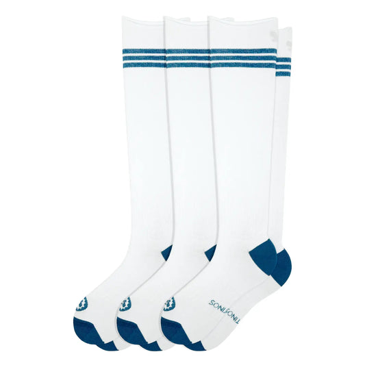 Pack Ahorro Calcetines Compresivos vintage Roller blanco con 3 rayas azules