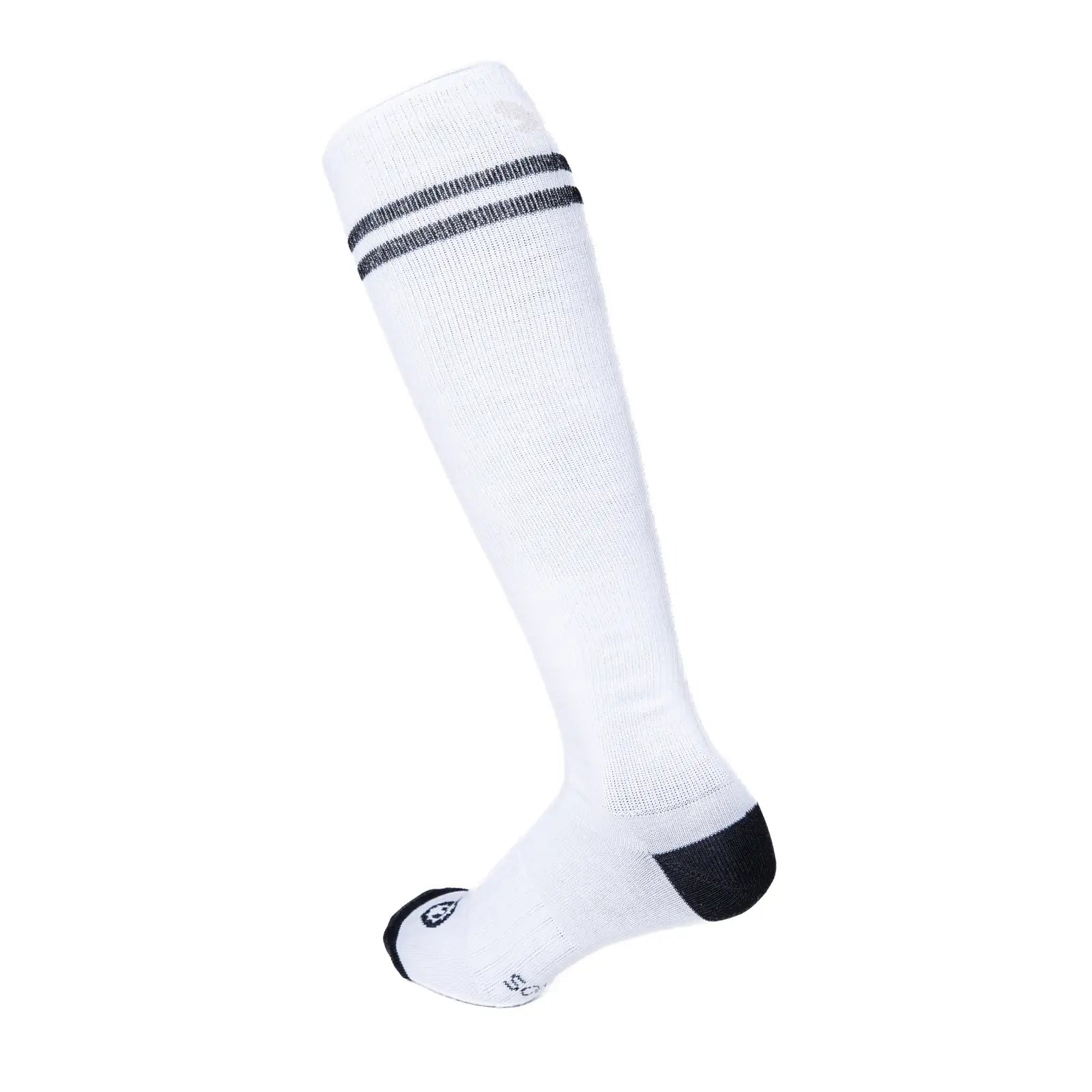 Calcetines altos retro de compresión ligera. color blanco con 2 rayas negra